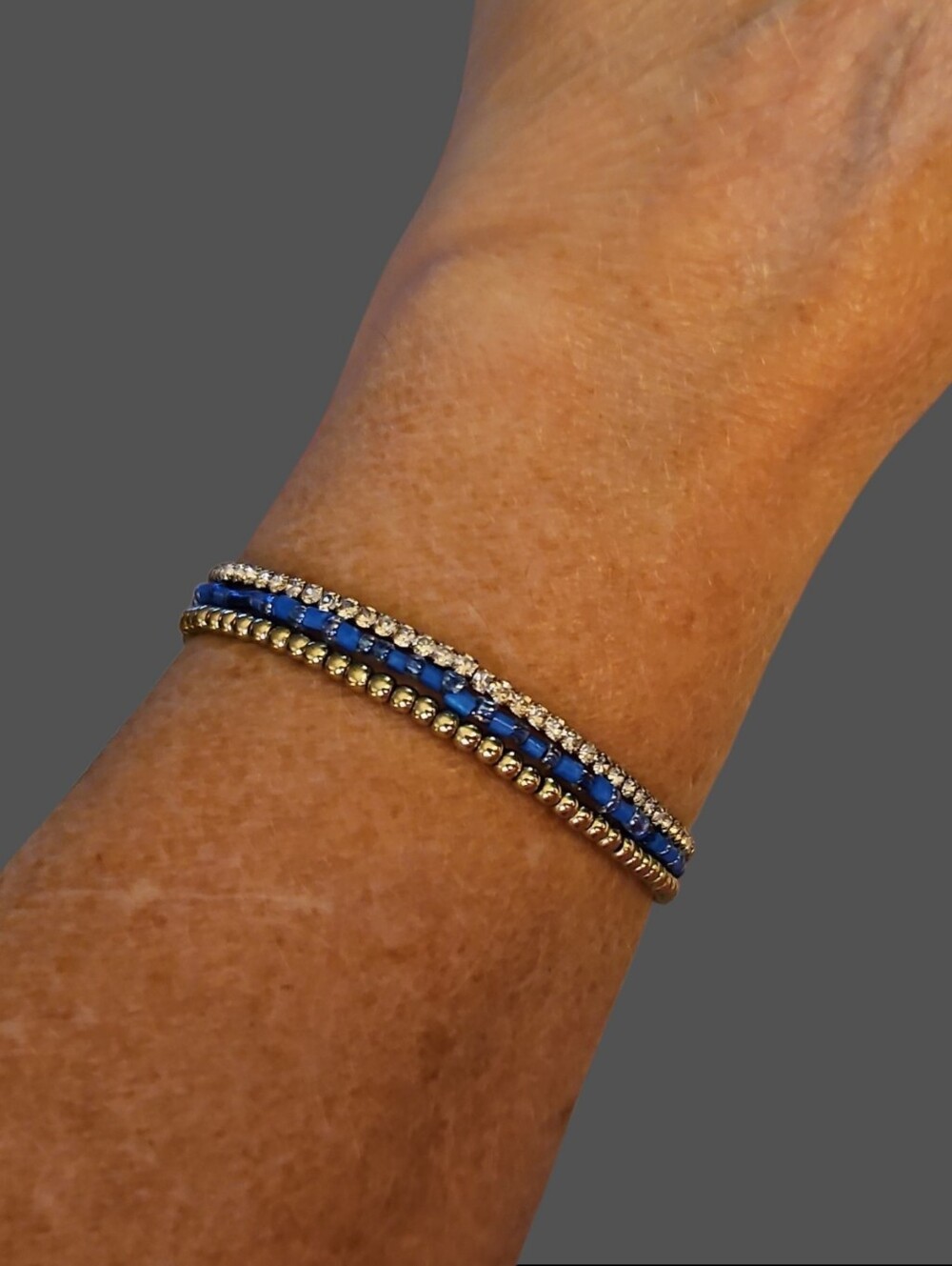 3/$30 Set Of Three Dainty Blue and Silver Bracelets